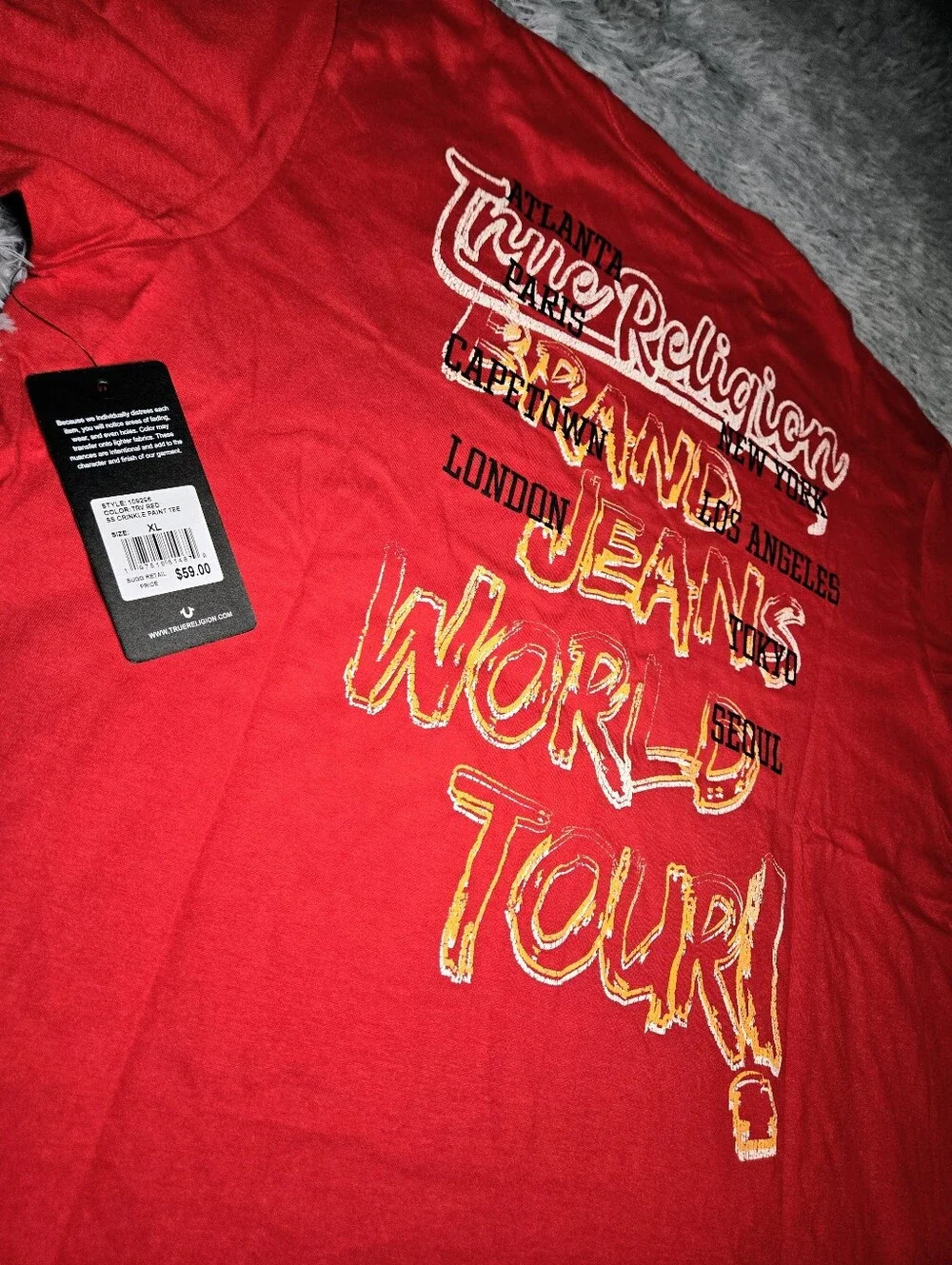 True Religion Red World Tour Graphic Tee Size XL